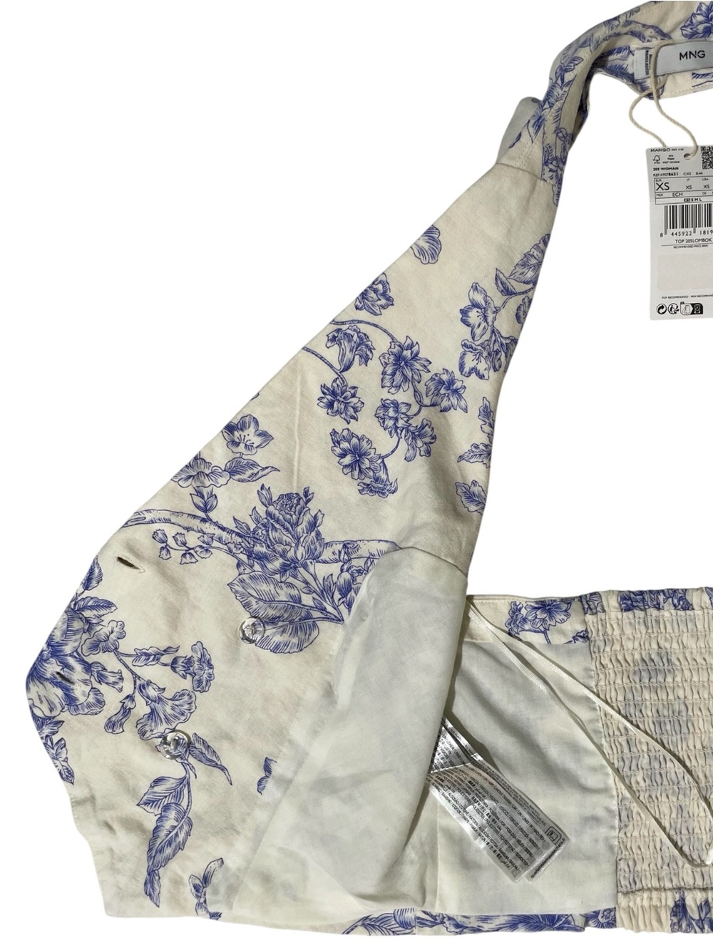 MANGO Floral Toile de Jouy Blue & Ivory Halter Tailored Waistcoat Vest XS - Picture 8 of 12